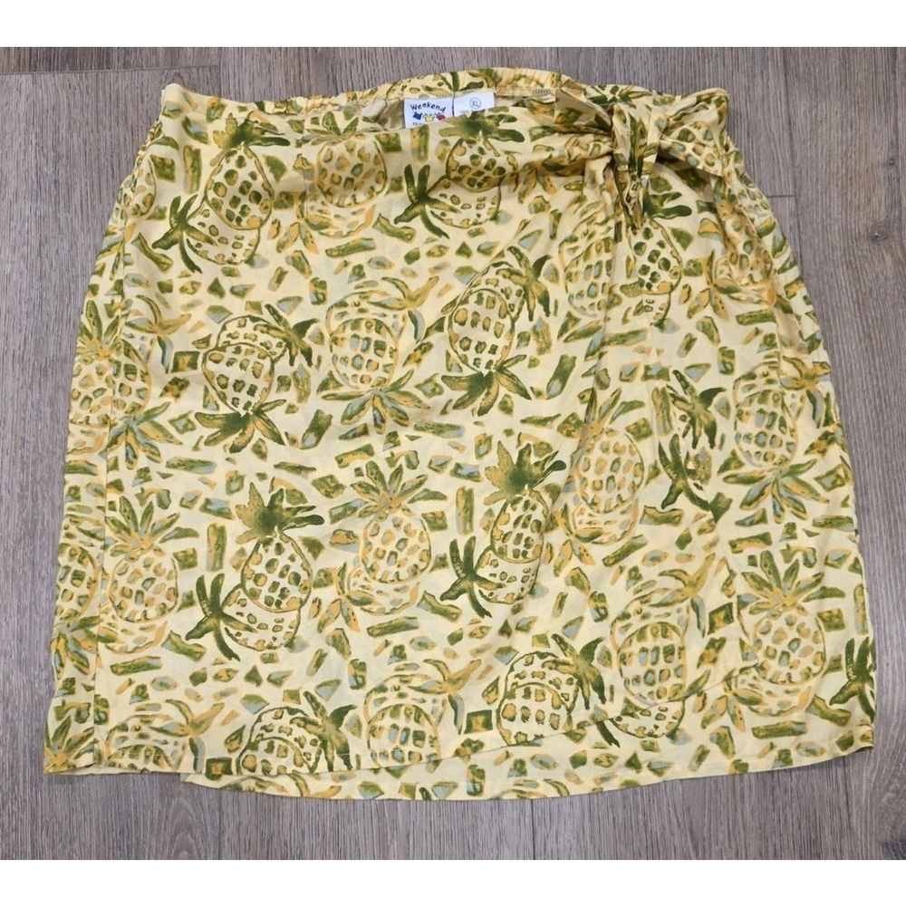Weekend Clothes Line Muted Yellow Pineapple Print Button Wrap Skirt Size XL